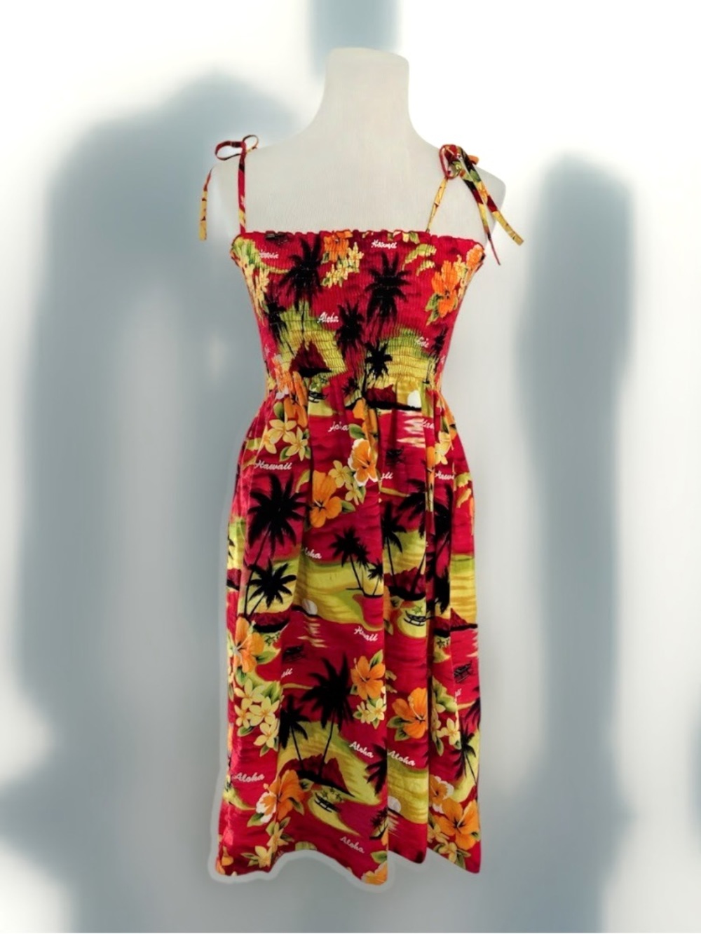 Hawaii Station Smocked Scenic Sundress Made In Hawaii Cotton Y2K Vintage OS